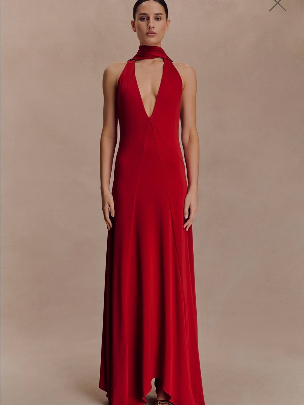 Meshki Juliet Slinky Maxi Dress With Scarf - Ruby